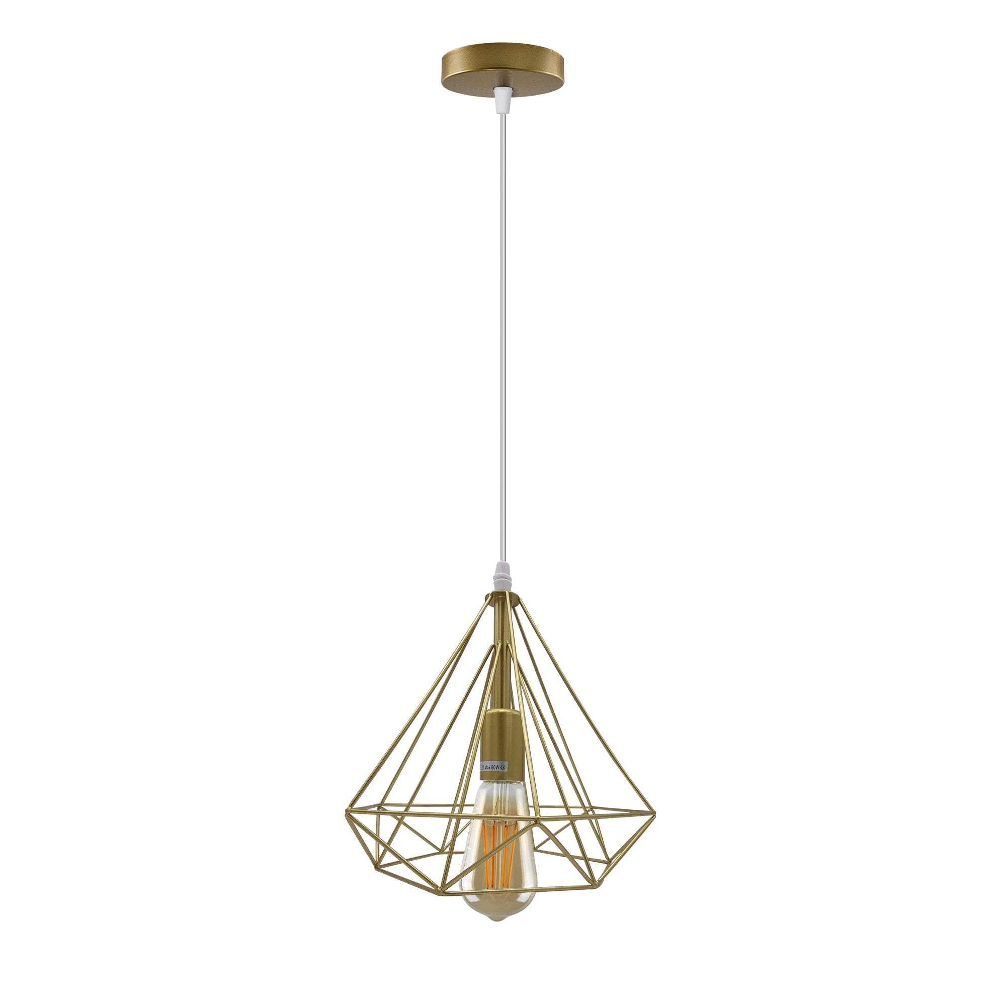 Gold Vintage Industrial Pendant Light Triple Cage E27 Geometric Wire Finish for Home Decor by Un-branded