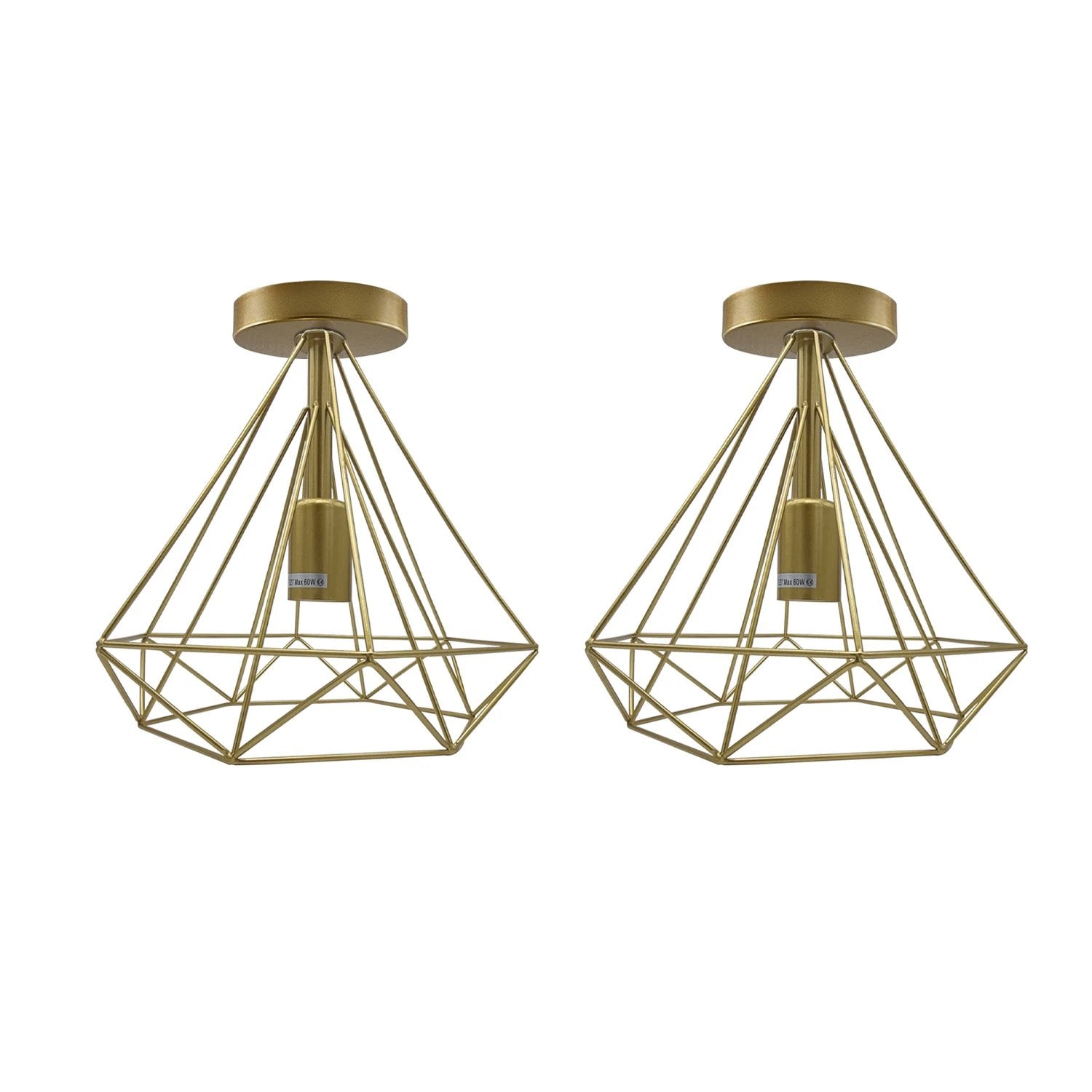 Vintage Compact Flush Mount Ceiling Light Fixture 2 Pack Geometric Metal Cage E27 Holder For Hallways by Un-branded
