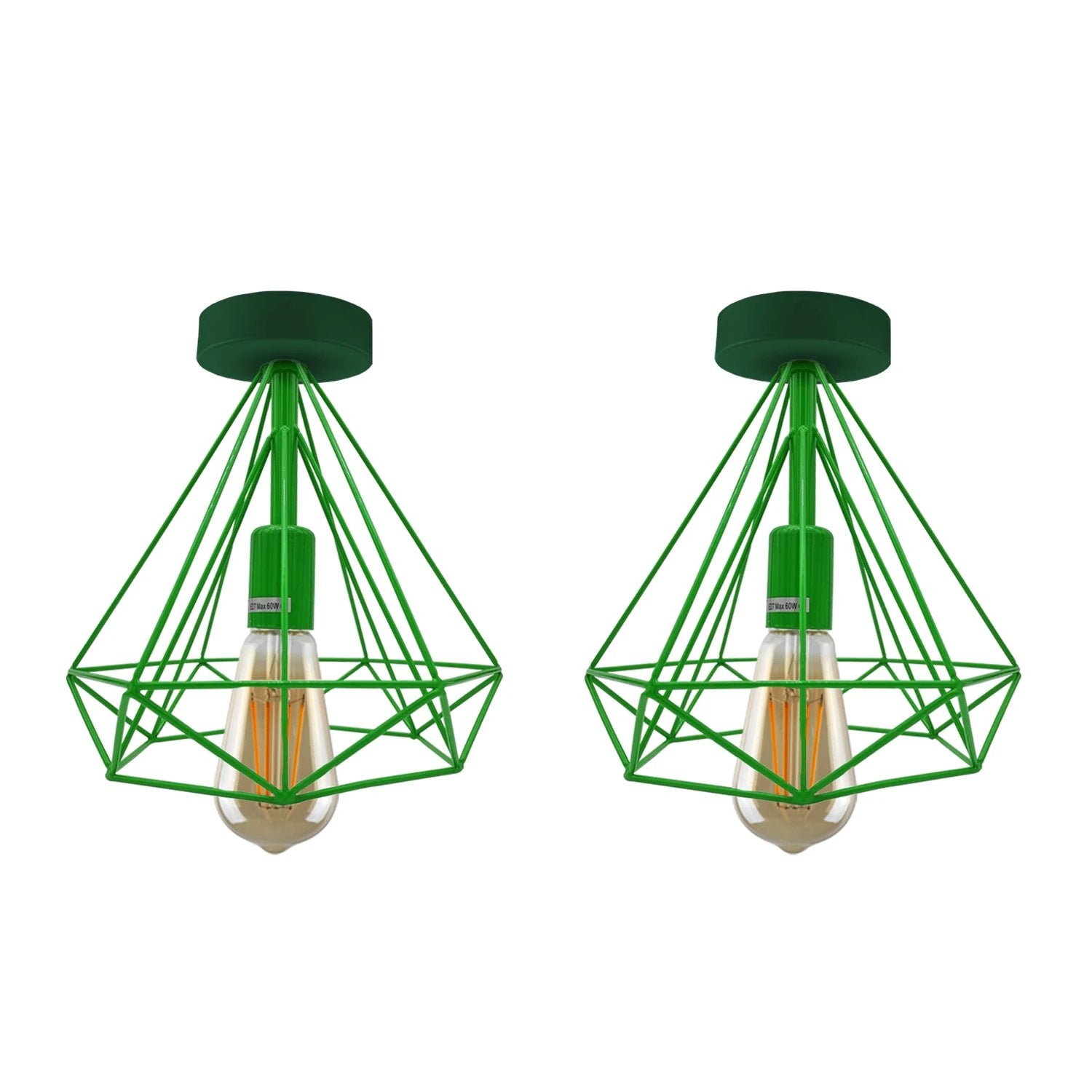 Vintage Compact Flush Mount Ceiling Light Fixture 2 Pack Geometric Metal Cage E27 Holder For Hallways by Un-branded