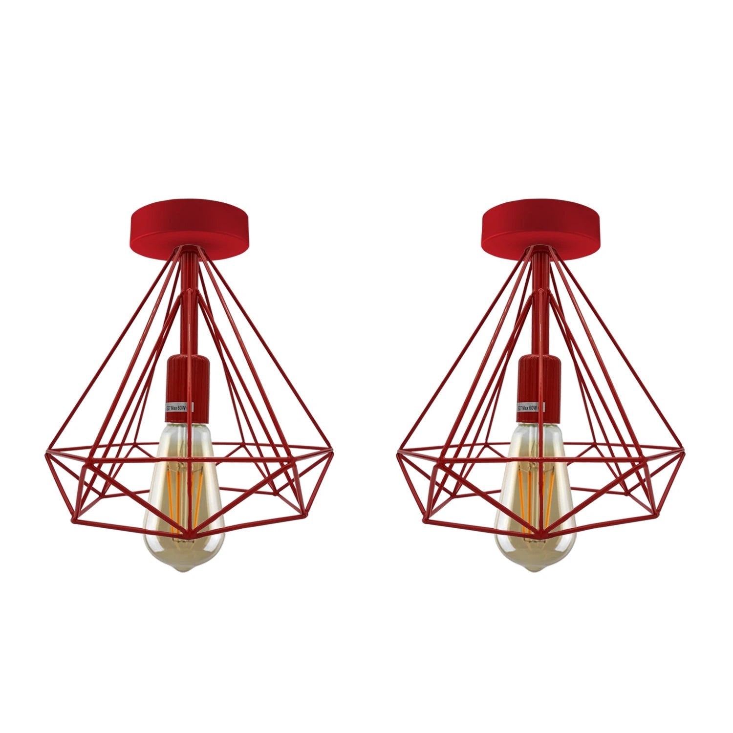 Vintage Compact Flush Mount Ceiling Light Fixture 2 Pack Geometric Metal Cage E27 Holder For Hallways by Un-branded