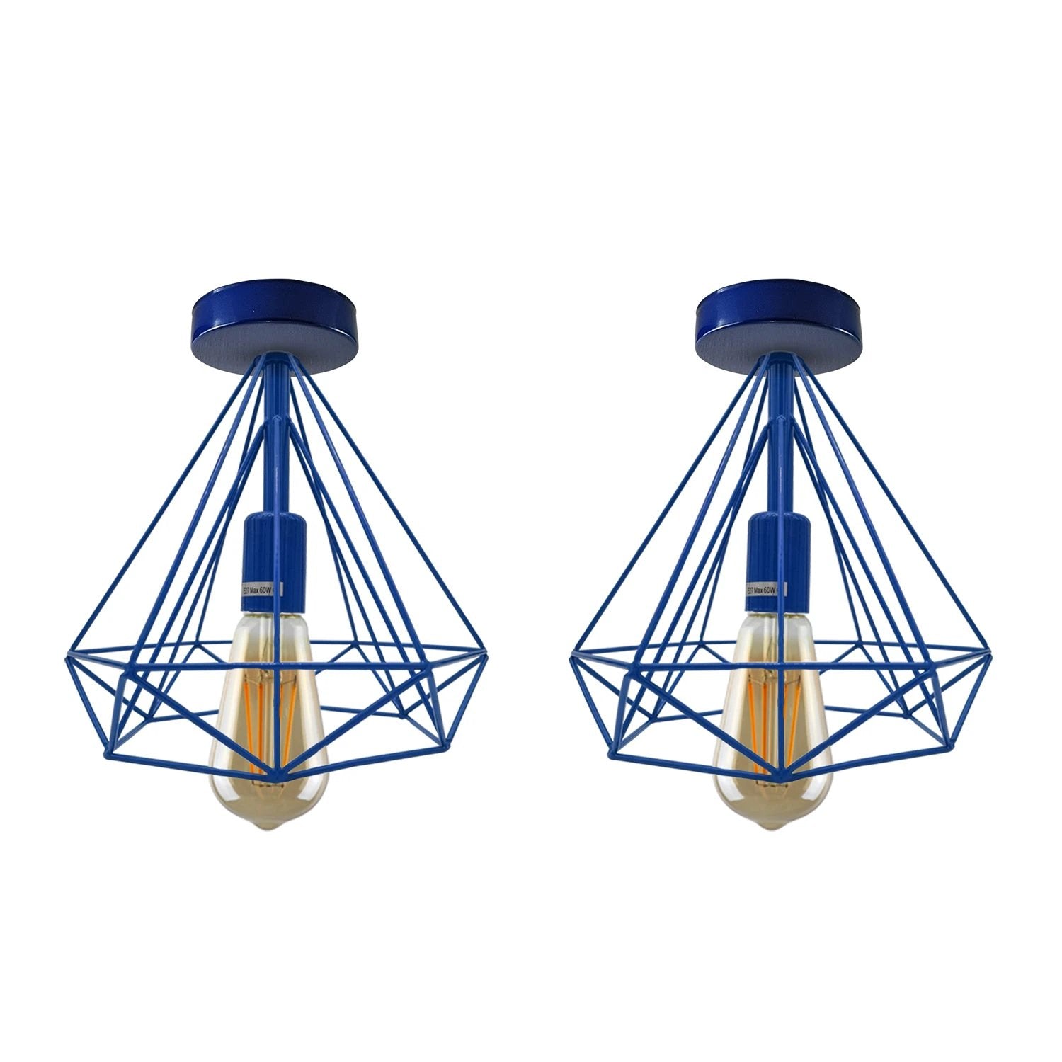 Un-branded Vintage Compact Flush Mount Ceiling Light Fixture 2 Pack Geometric Metal Cage E27 Holder For Hallways - Ceiling Lights