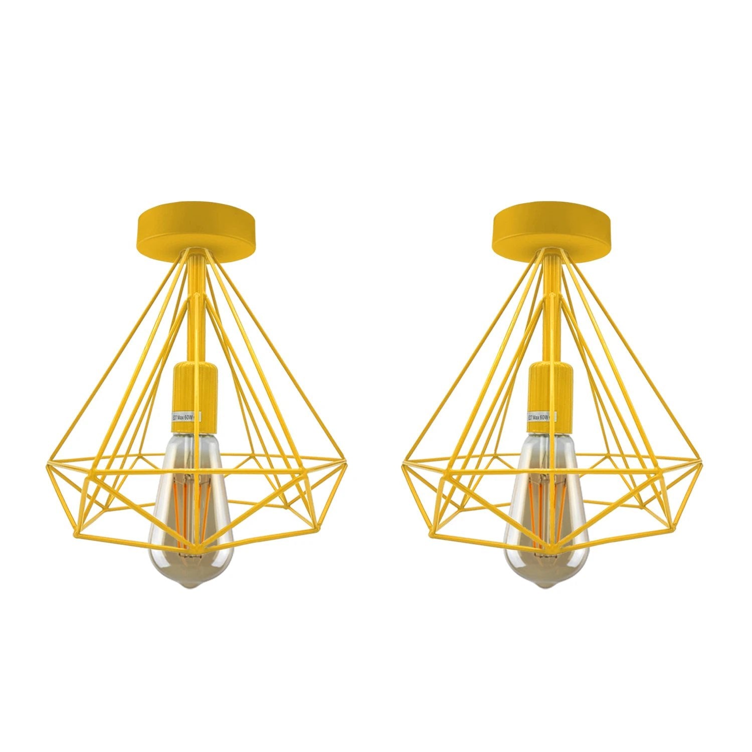 Un-branded Vintage Compact Flush Mount Ceiling Light Fixture 2 Pack Geometric Metal Cage E27 Holder For Hallways - Ceiling Lights