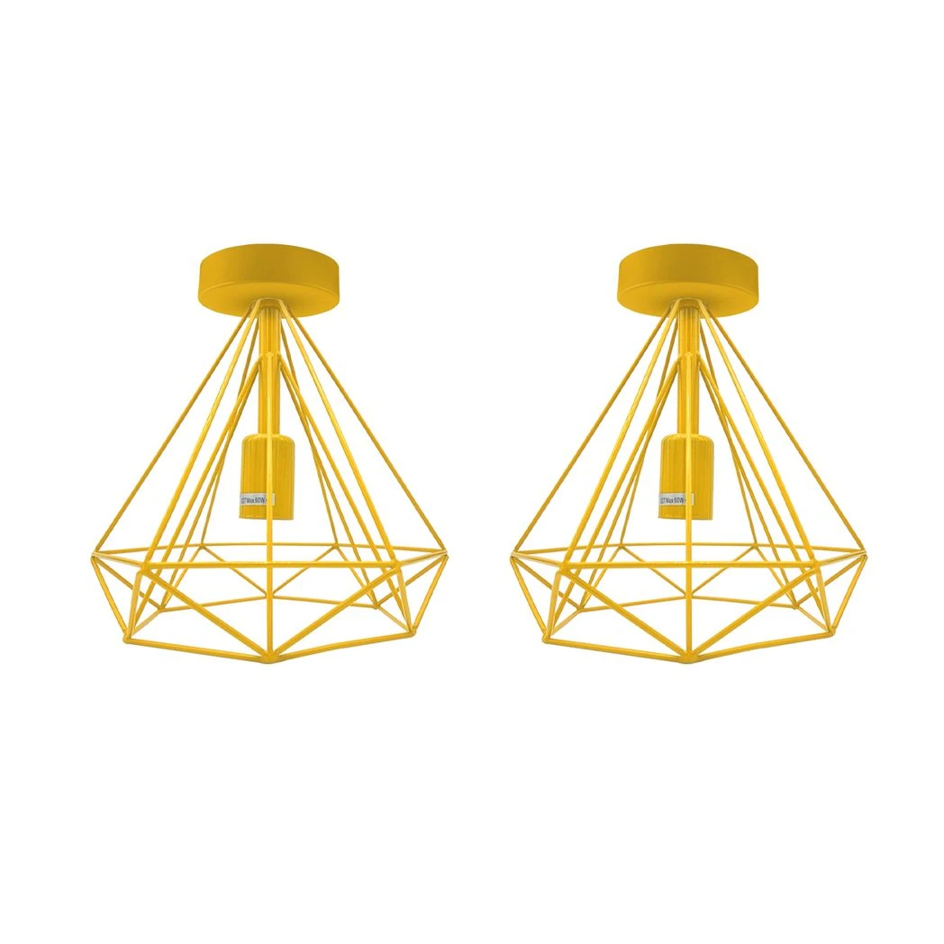 Un-branded Vintage Compact Flush Mount Ceiling Light Fixture 2 Pack Geometric Metal Cage E27 Holder For Hallways - Ceiling Lights