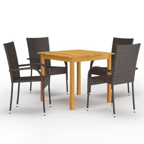 vidaXL vidaXL 3 Piece Garden Dining Set with Solid Acacia Wood Table and Weather-Resistant Rattan Chairs for Outdoor Entertaining - Garden Set