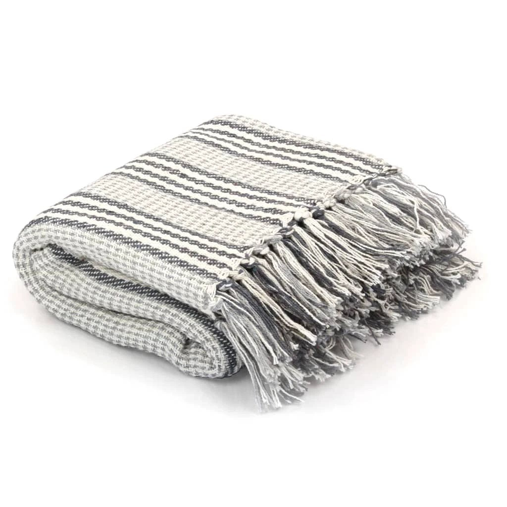 vidaXL vidaXL Cotton Throw Blanket 125x150 cm Grey with Tassels - Blankets Throws