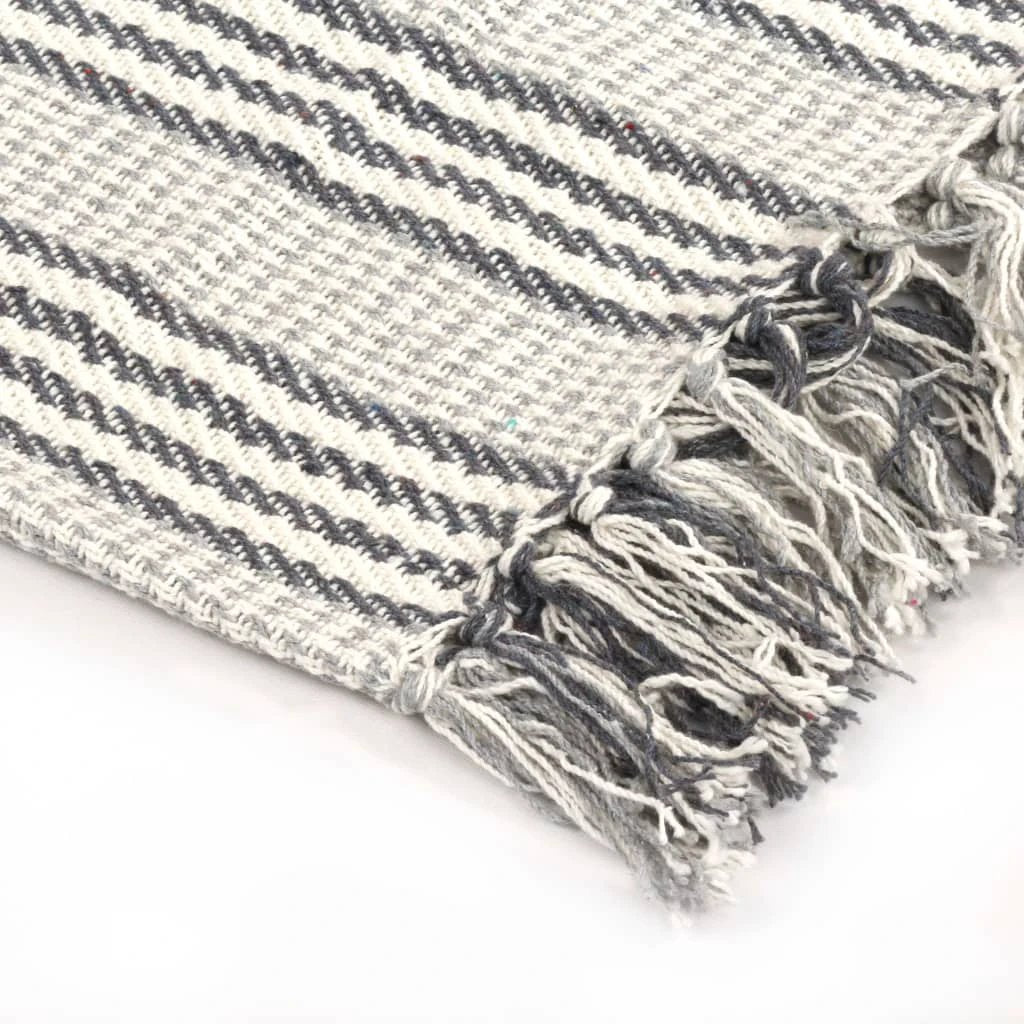 vidaXL Cotton Throw Blanket 125x150 cm Grey with Tassels by vidaXL