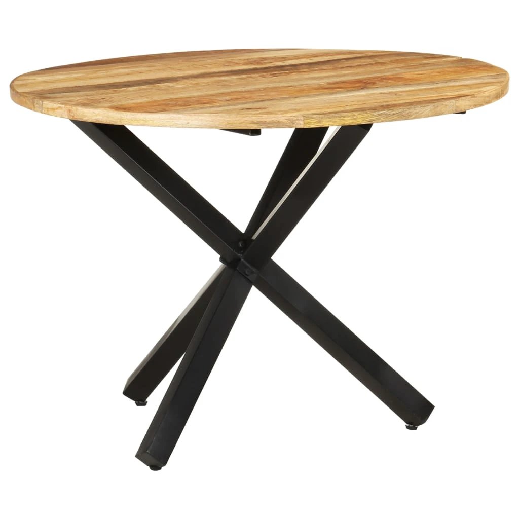 VidaXL Dining Table 160x90x75 cm Rough Mango Wood Powder Coated Steel Base for Family Dining by vidaXL