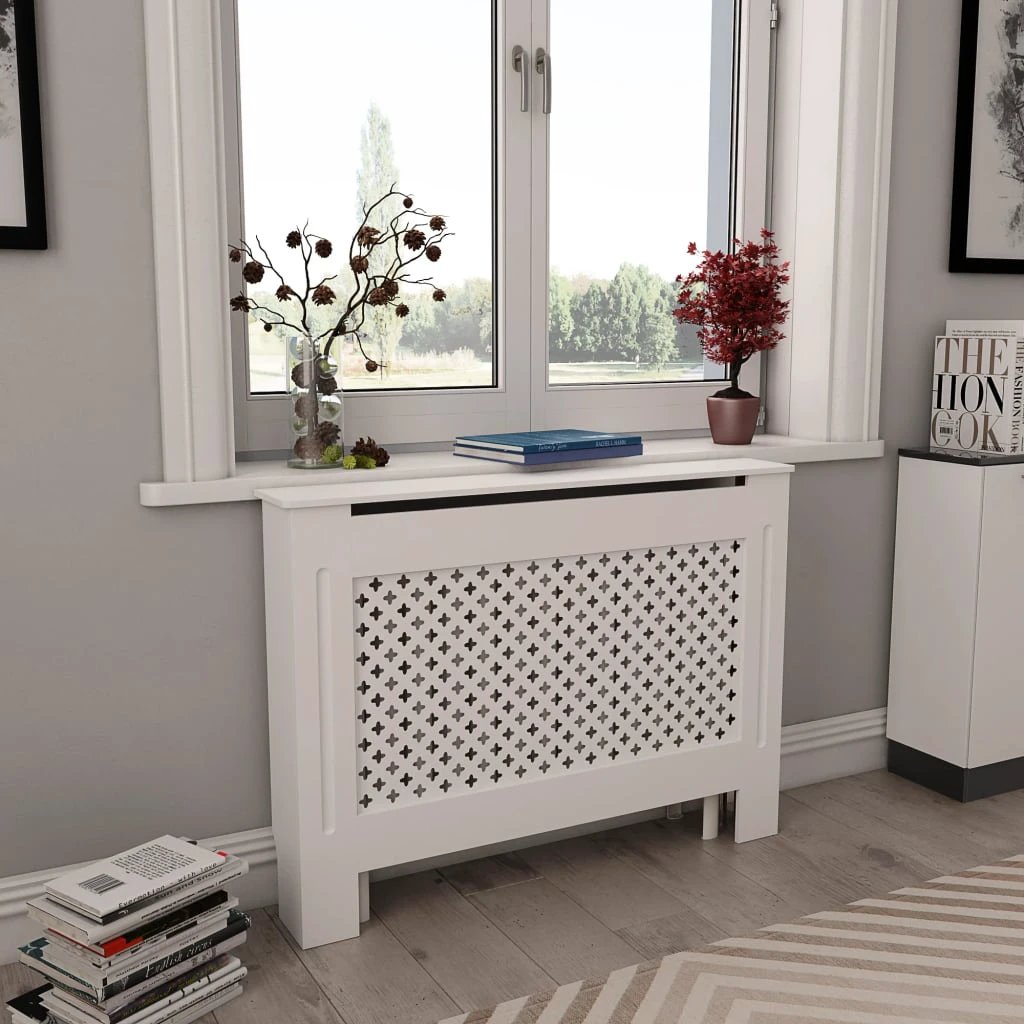 VidaXL MDF Radiator Cover White 205 cm Slatted Ventilated Cabinet For Living Room Decor by vidaXL