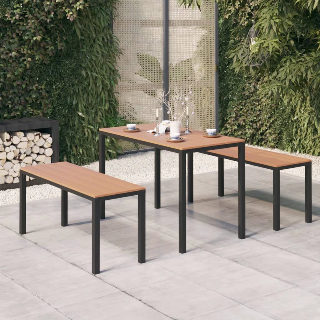 VidaXL 3 Piece Garden Dining Set Steel WPC Black Weather-Resistant Outdoor Patio Entertaining by vidaXL