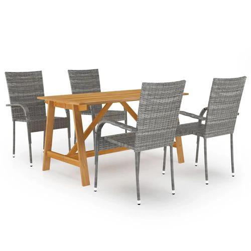 vidaXL 5 Piece Garden Dining Set with Solid Acacia Wood Table and Weather-Resistant Rattan Chairs for Outdoor Entertaining by vidaXL