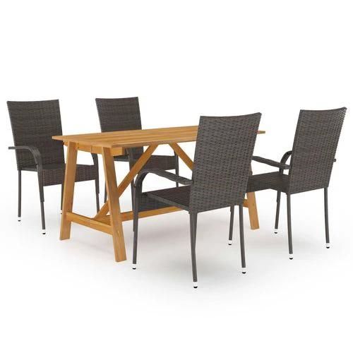 vidaXL vidaXL 5 Piece Garden Dining Set with Solid Acacia Wood Table and Weather-Resistant Rattan Chairs for Outdoor Entertaining - Garden Set