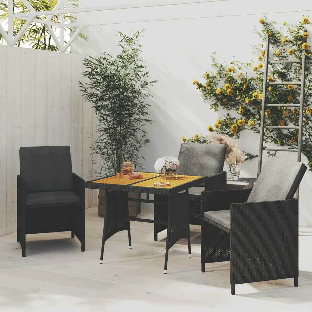 vidaXL Garden Table Black 70x70x72 cm Poly Rattan & Solid Acacia Wood by vidaXL