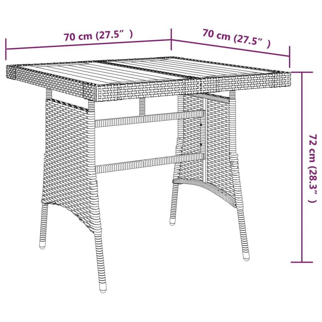 vidaXL Garden Table Black 70x70x72 cm Poly Rattan & Solid Acacia Wood by vidaXL