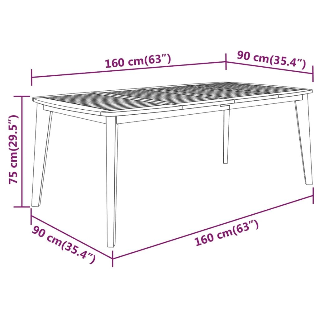 vidaXL Garden Table 160x90x75 cm Solid Wood Acacia by vidaXL