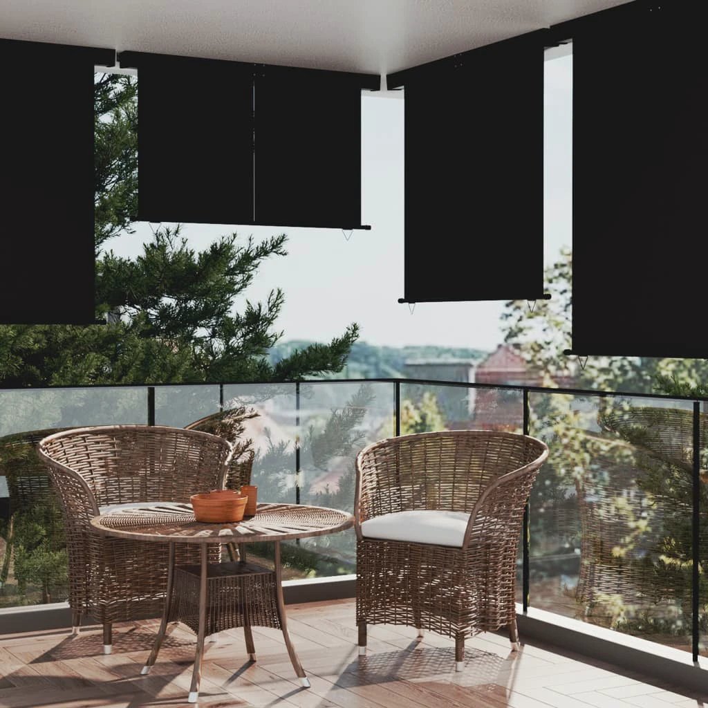 VidaXL Balcony Side Awning 65x250 cm Black UV Resistant Polyester Aluminium Roller Privacy for Balcony by vidaXL