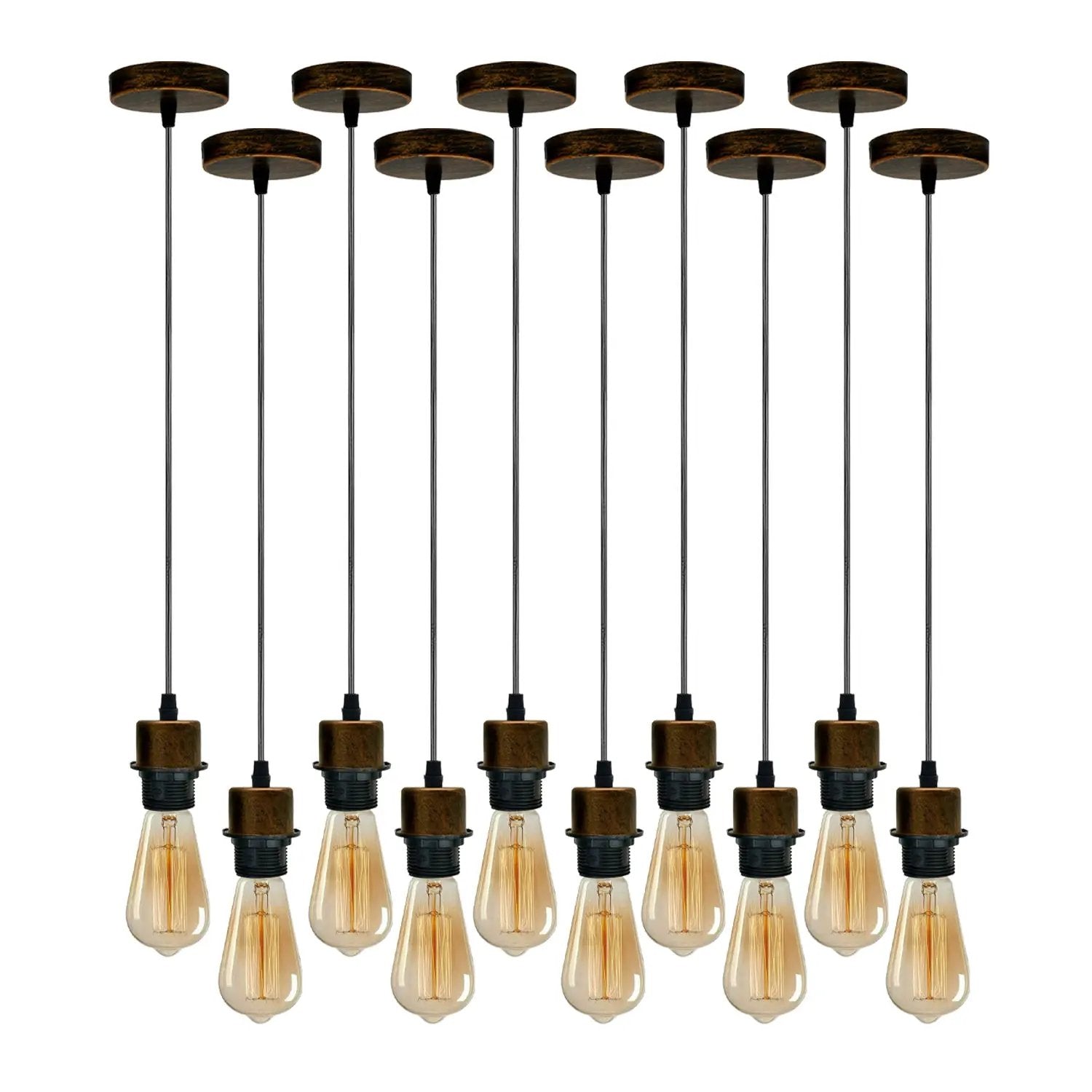 Un-branded 10 Pack Industrial Brushed Copper Pendant Light, Lampshade Addable E27 Lamp Holder Light - Pendant Lights