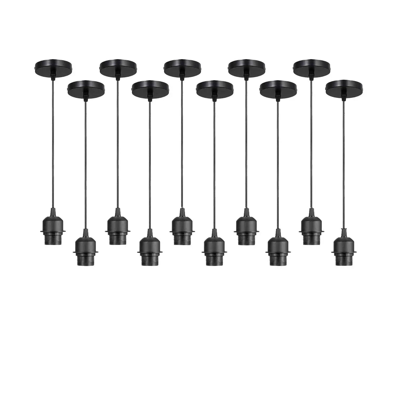 Un-branded 10 Pack Industrial Black Pendant Light, Lampshade Addable E27 Lamp Holder Light, - Pendant Lights