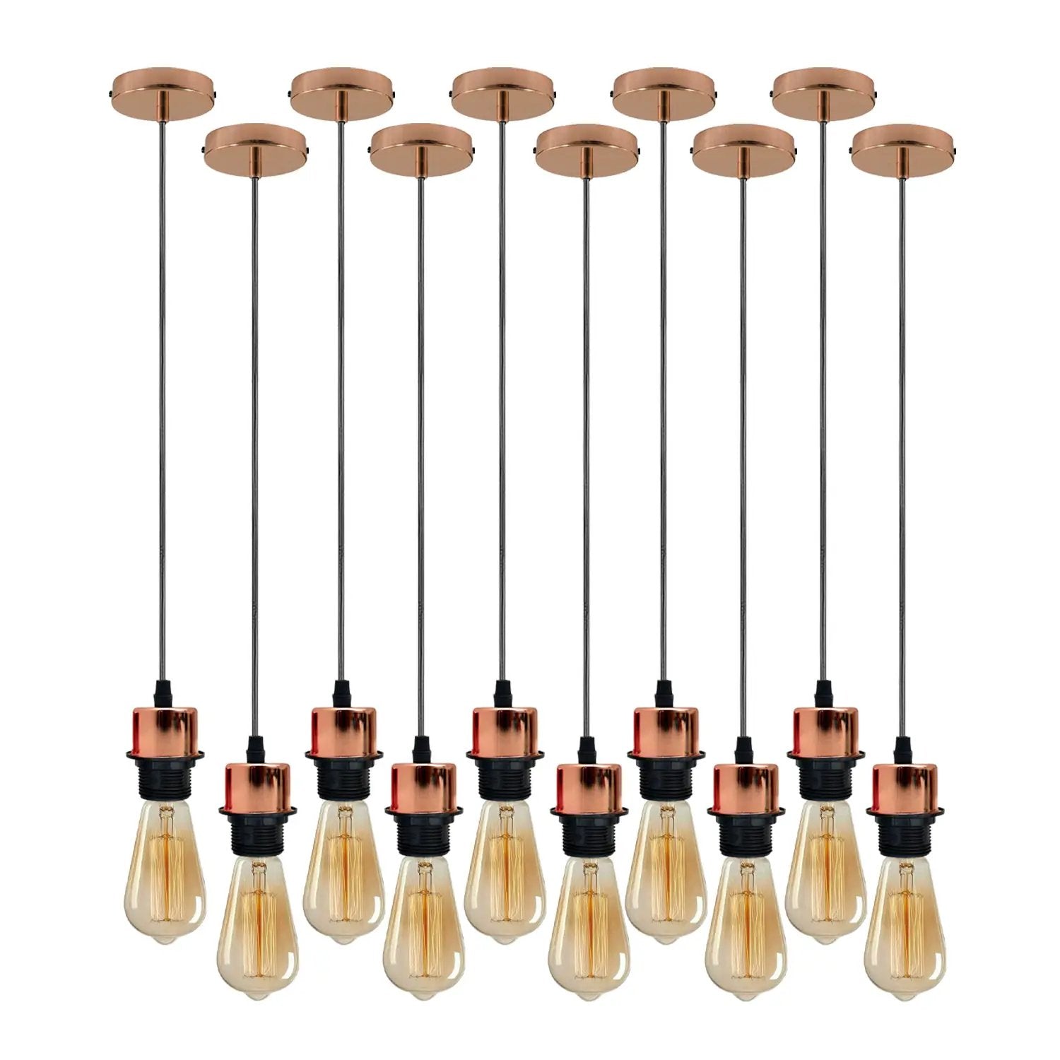 Un-branded 10 Pack Industrial Rose Gold Pendant Light, Lampshade Addable E27 Lamp Holder Light, - Pendant Lights