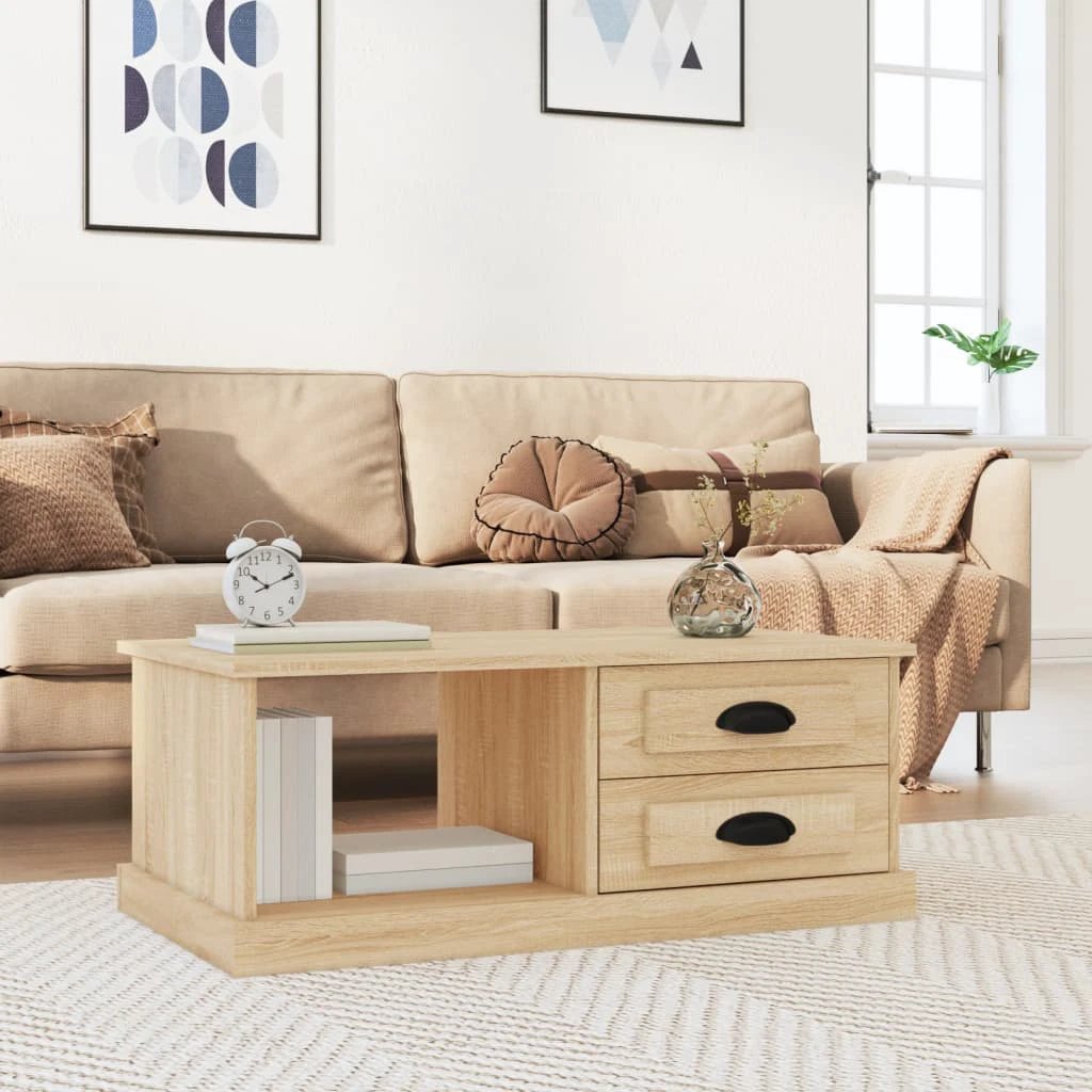 VidaXL White Coffee Table 90x50x35 cm Engineered Wood With Two Drawers And Open Shelf by vidaXL