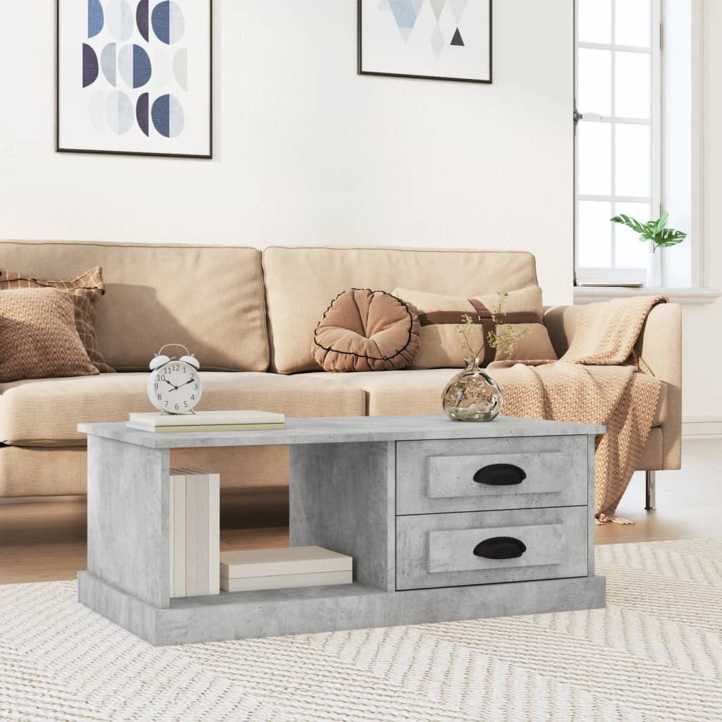 VidaXL White Coffee Table 90x50x35 cm Engineered Wood With Two Drawers And Open Shelf by vidaXL