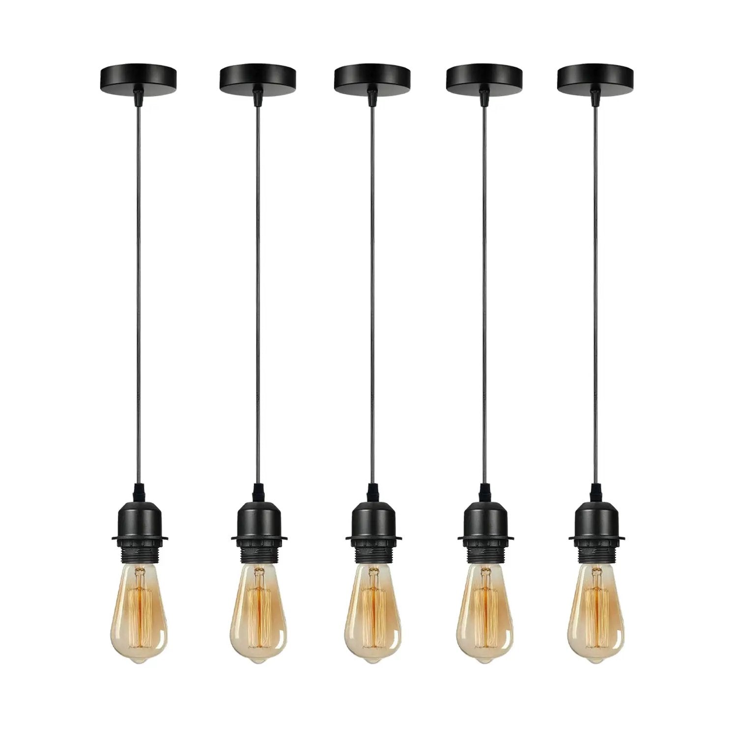 Un-branded 5 Pack Industrial Pendant Light Fitting, Lampshade Addable E27 Lamp Holder Light, - Pendant Lights