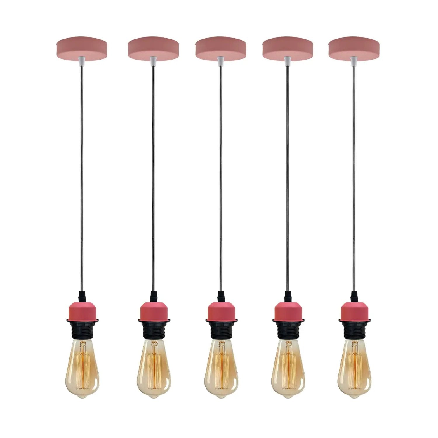 Un-branded 5 Pack Industrial Pendant Light Fitting, Lampshade Addable E27 Lamp Holder Light, - Pendant Lights