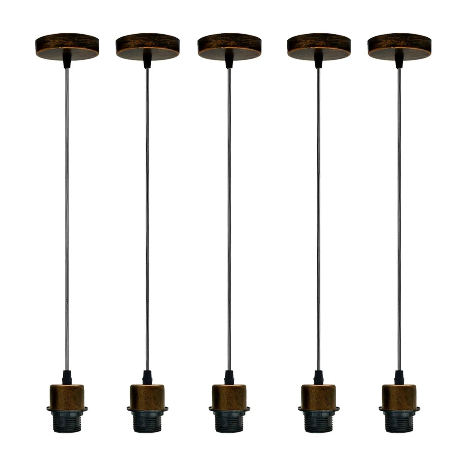 Un-branded 5 Pack Industrial Brushed Copper Pendant Light, Lampshade Addable E27 Lamp Holder - Pendant Lights