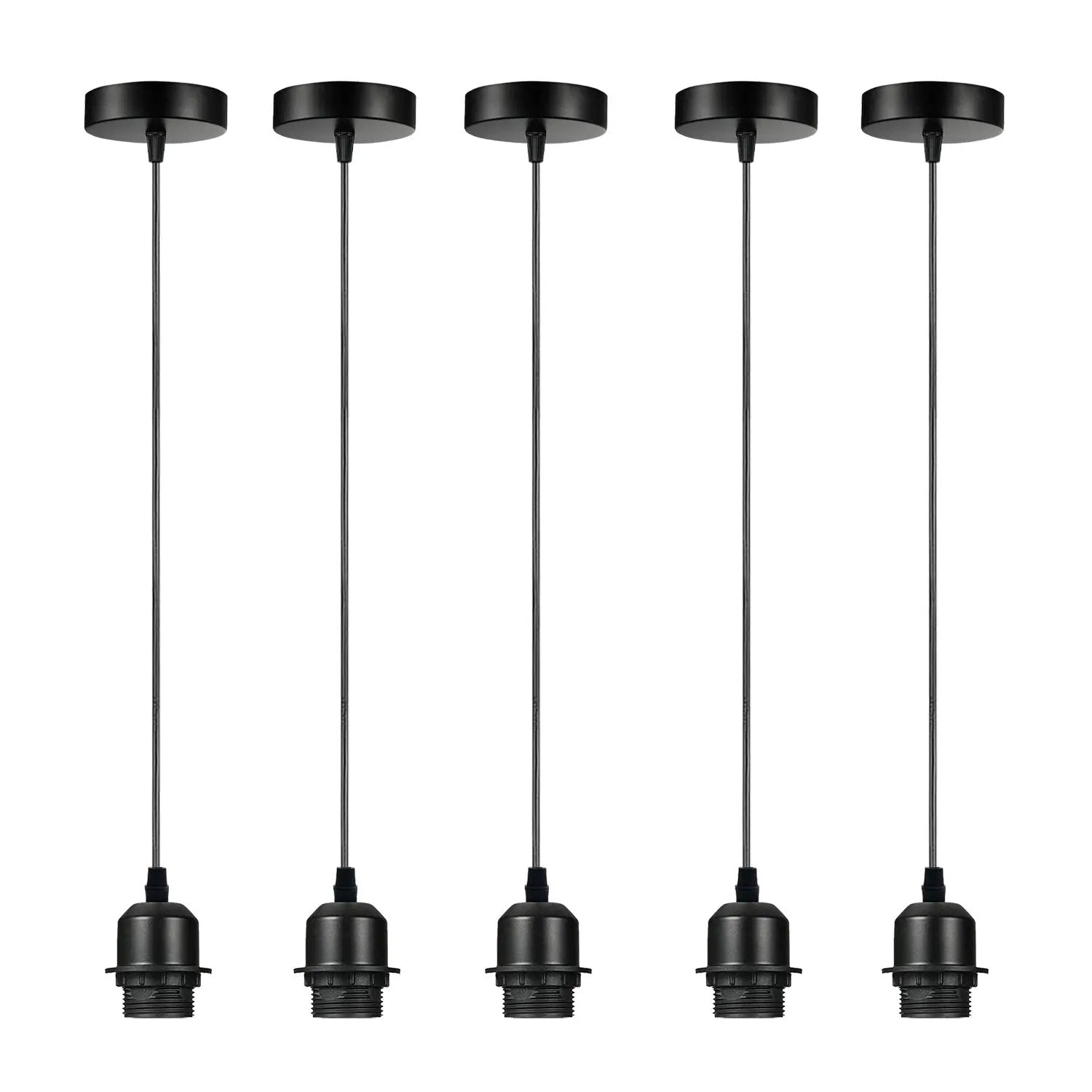 Un-branded 5 Pack Industrial Black Pendant Light, Lampshade Addable E27 Lamp Holder Light, - Pendant Lights