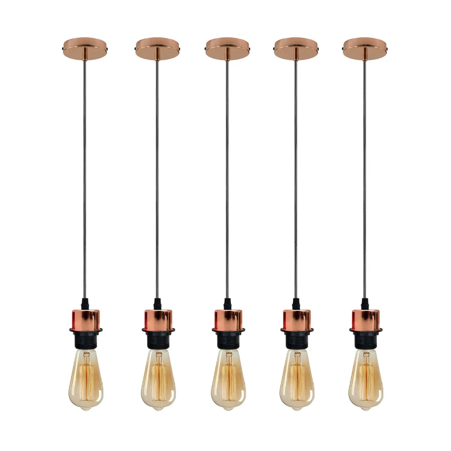Un-branded 5 Pack Industrial Rose Gold Pendant Light, Lampshade Addable E27 Lamp Holder Light, - Pendant Lights