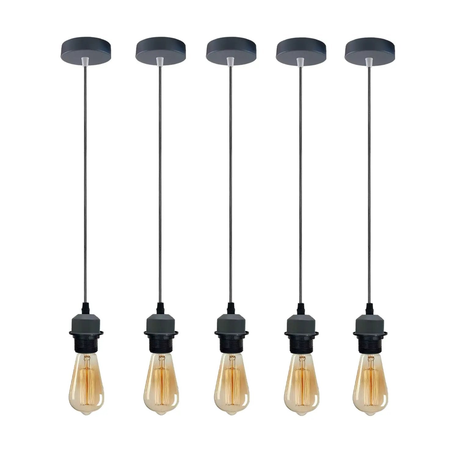 Un-branded 5 Pack Industrial Grey Pendant Light, Lampshade Addable E27 Lamp Holder Light, - Pendant Lights