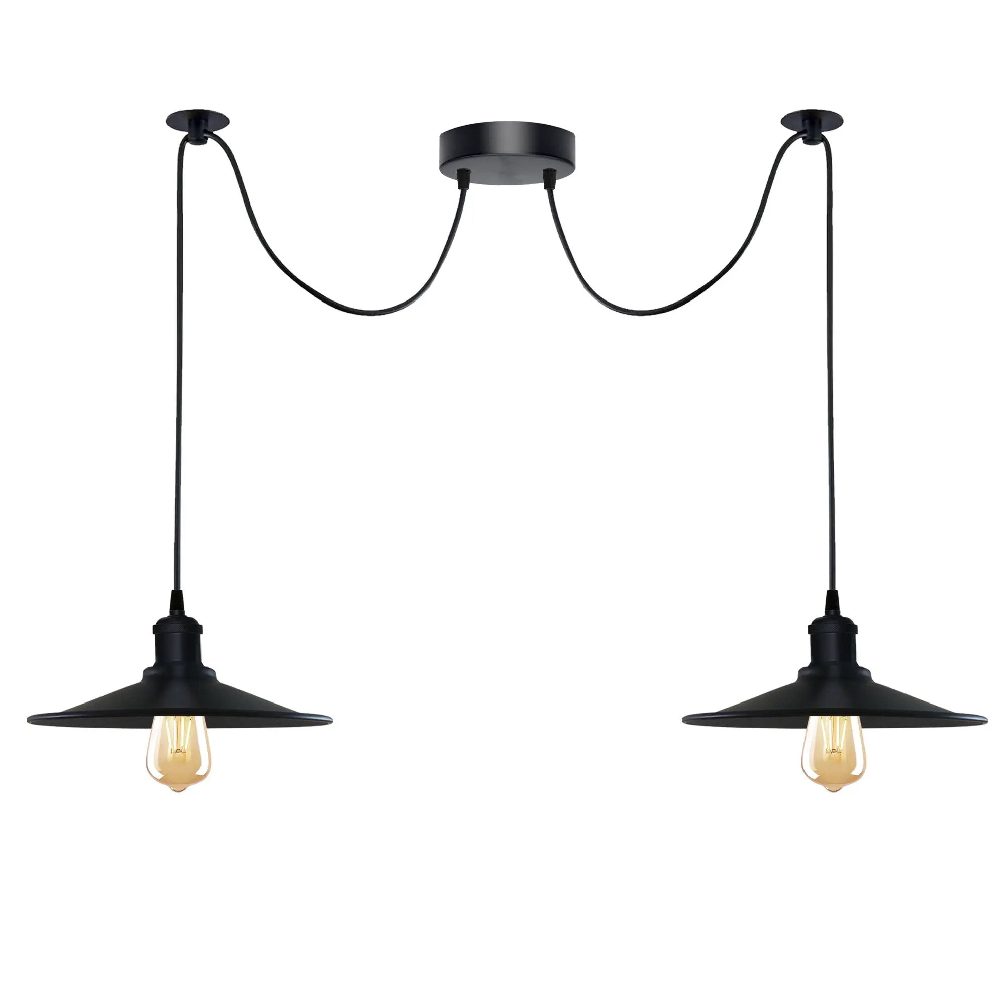 Un-branded Black Vintage 2 Head Cone shaped shade Ceiling Pendant Light Fitting with Adjustable Cord Hanging Light Fixture - Pendant Lights