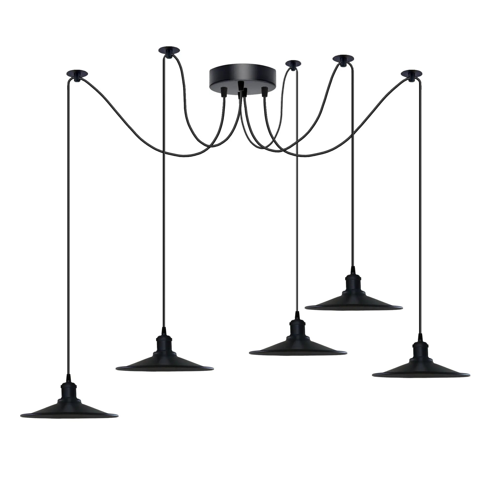 Un-branded Black Vintage 5 Head Cone shaped shade Ceiling Pendant Light Fitting with Adjustable Cord Hanging Light Fixture - Pendant Lights