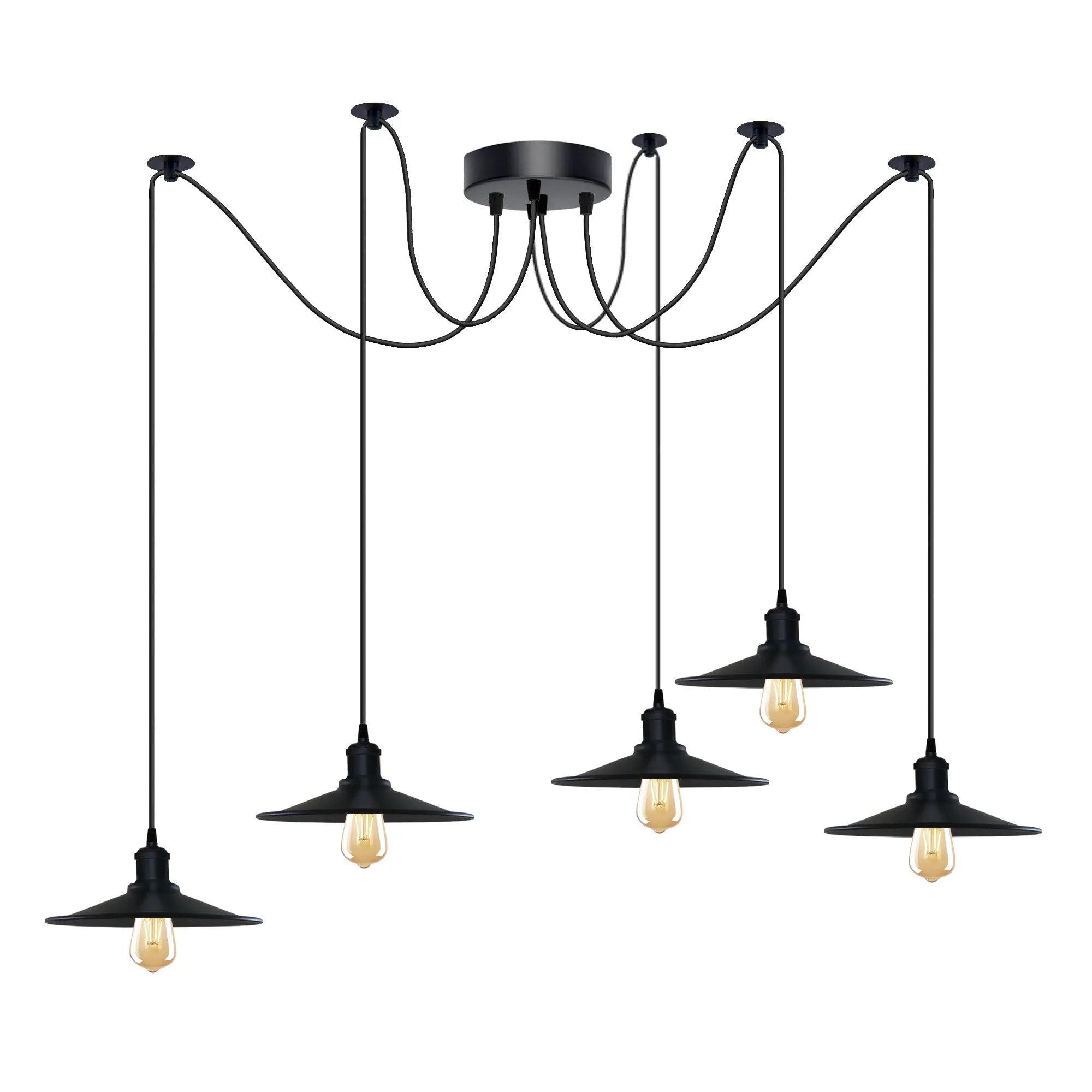 Un-branded Black Vintage 5 Head Cone shaped shade Ceiling Pendant Light Fitting with Adjustable Cord Hanging Light Fixture - Pendant Lights