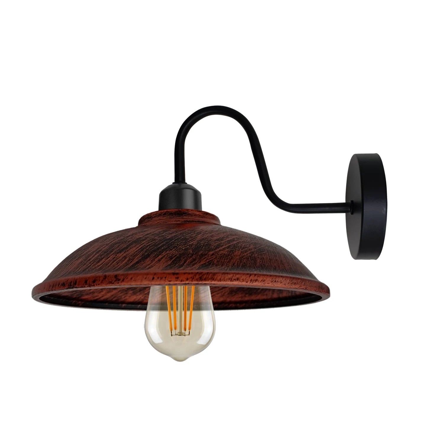 Rustic Red Wall Sconce 8in E27 Swan Neck Hemisphere Shade by Un-branded