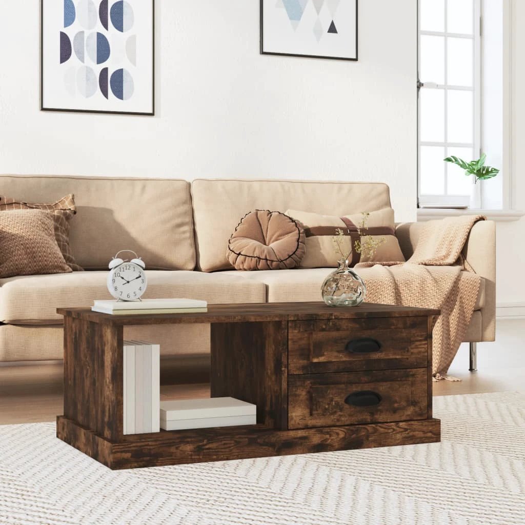 VidaXL White Coffee Table 90x50x35 cm Engineered Wood With Two Drawers And Open Shelf by vidaXL