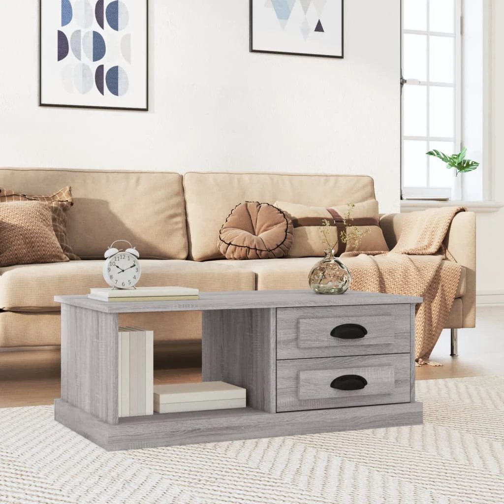 VidaXL White Coffee Table 90x50x35 cm Engineered Wood With Two Drawers And Open Shelf by vidaXL