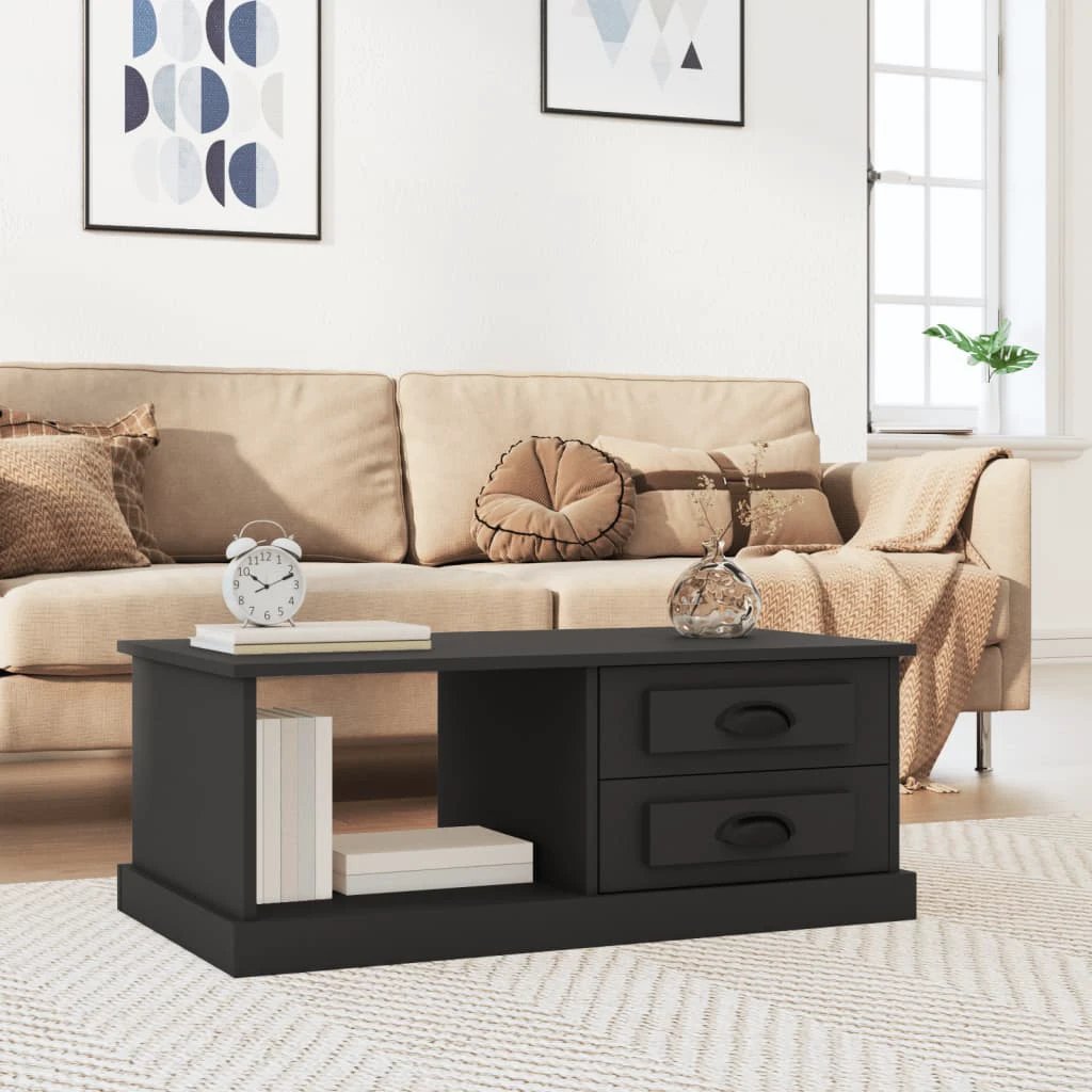 VidaXL White Coffee Table 90x50x35 cm Engineered Wood With Two Drawers And Open Shelf by vidaXL