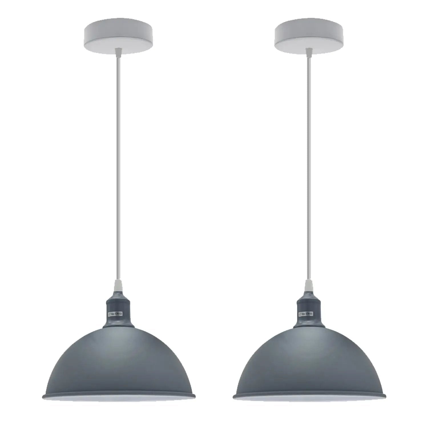 Un-branded 2Pack Dome Shaped Grey Loft Style Sturdy Metal Lamp Shade Pendant Lights 21cm Bottom Spray Painted Finish Inner White - Ceiling Lights