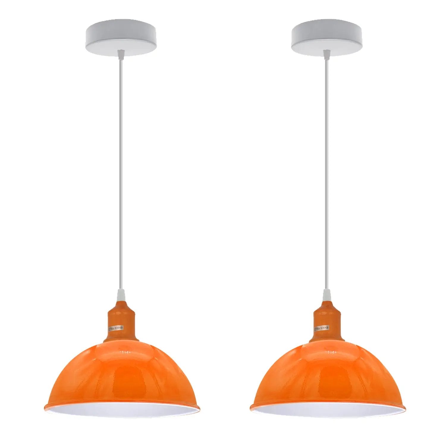 Un-branded 2Pack Dome Shaped Orange Loft Style Sturdy Metal Lamp Shade Pendant Lights 21cm Bottom Spray Painted Finish Inner White - Ceiling Lights