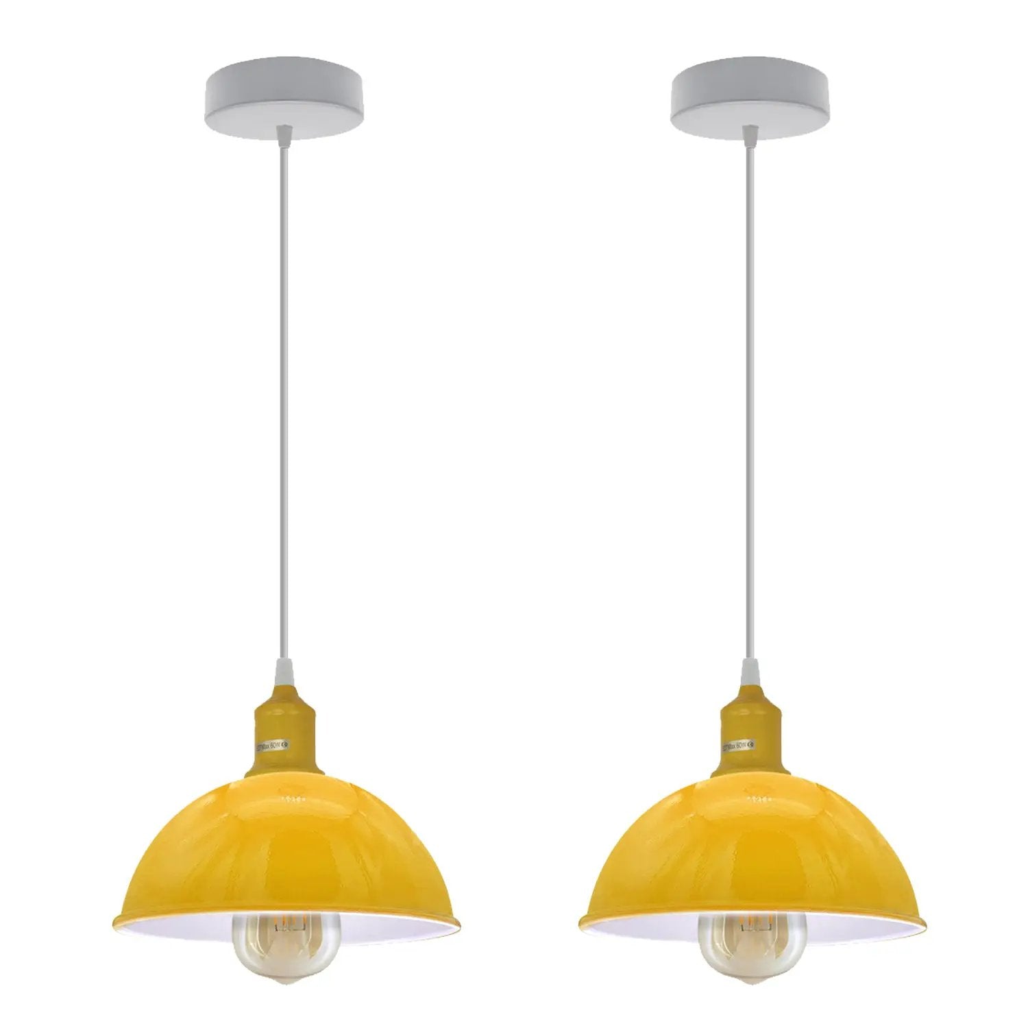 Un-branded 2Pack Dome Shaped Yellow Loft Style Sturdy Metal Lamp Shade Pendant Lights 21cm Bottom Spray Painted Finish Inner White - Pendant Lights
