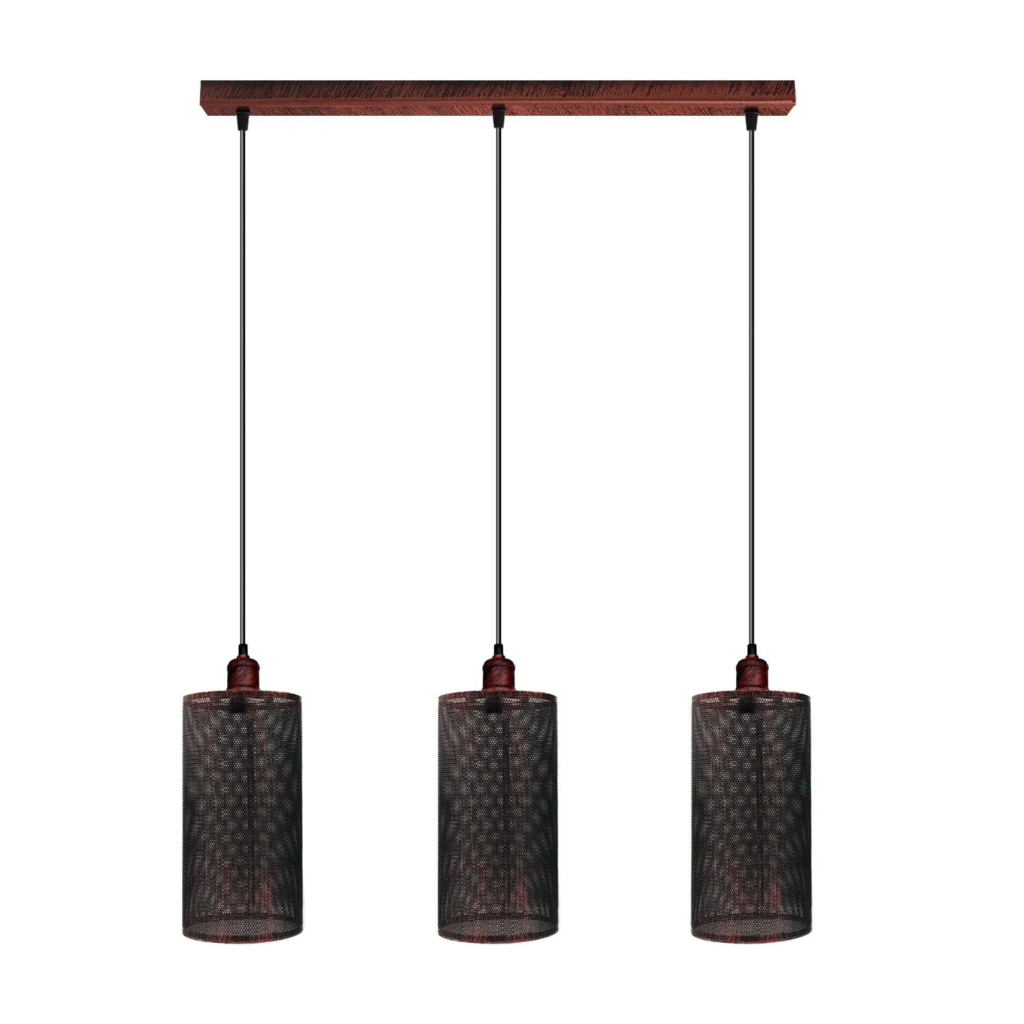 Un-branded Vintage Industrial Rustic Red 3 Head Reactangle Pendant Cord E27 Base Metal Brushed Light Fitting Barel Cage Lamp Shade - Pendant Lights