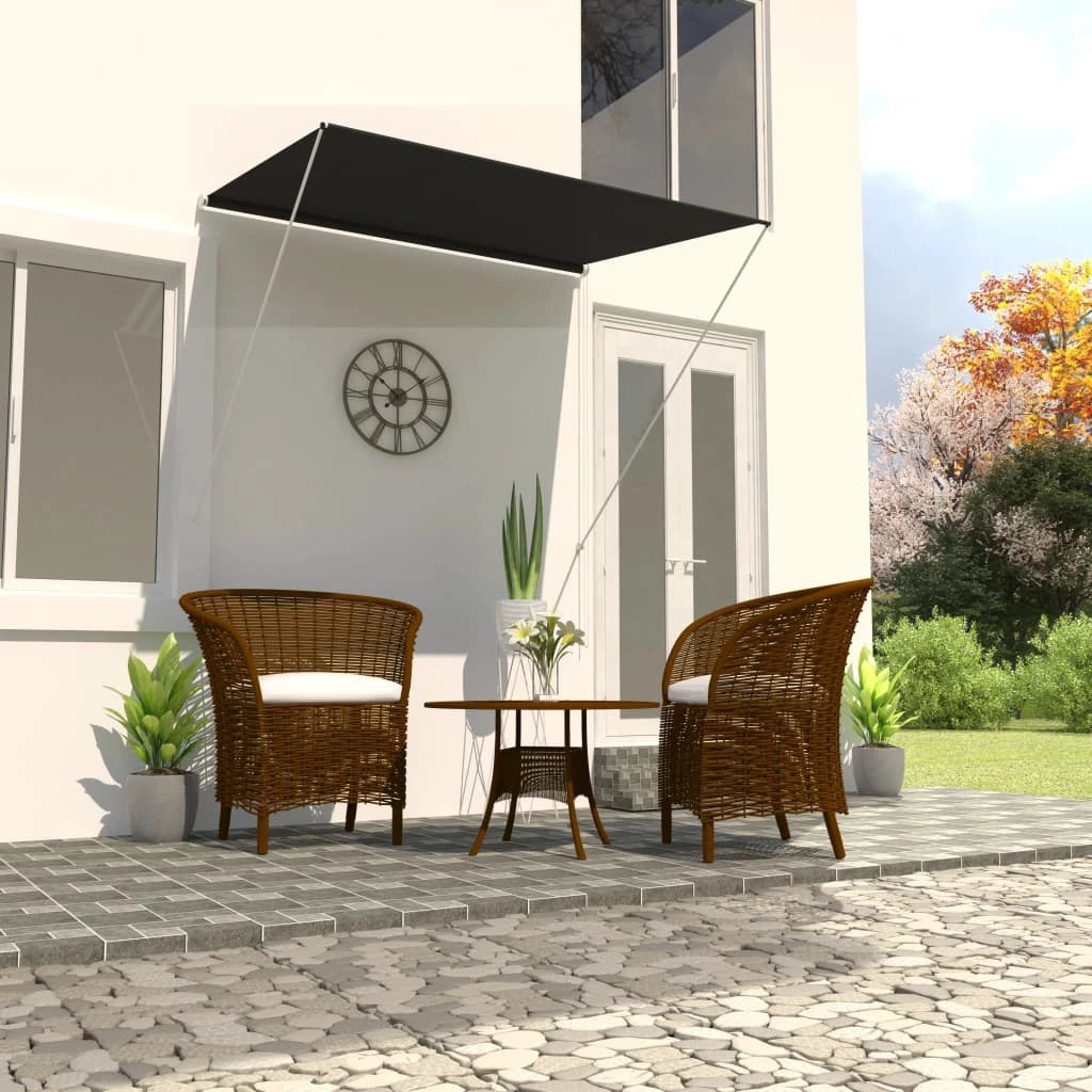 VidaXL Retractable Awning 100x150 cm Blue White PA-Coated Fabric UV-Resistant for Patio by vidaXL