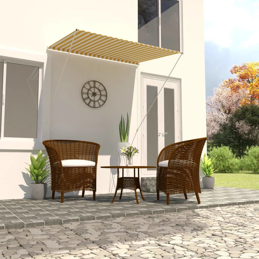 VidaXL Retractable Awning 100x150 cm Blue White PA-Coated Fabric UV-Resistant for Patio by vidaXL