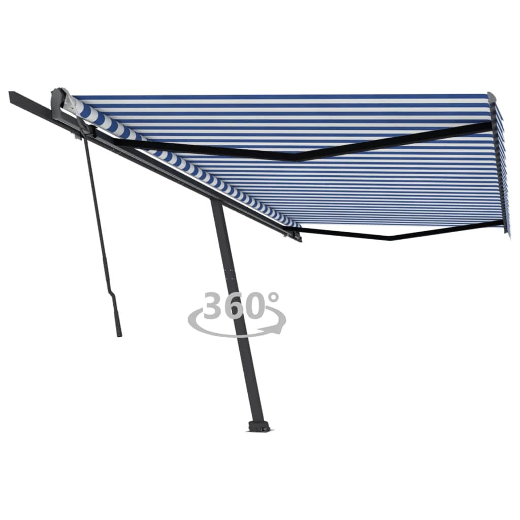 vidaXL VidaXL Freestanding Manual Retractable Awning 300x250 Cm Blue White UV Resistant Outdoor Patio - Cover