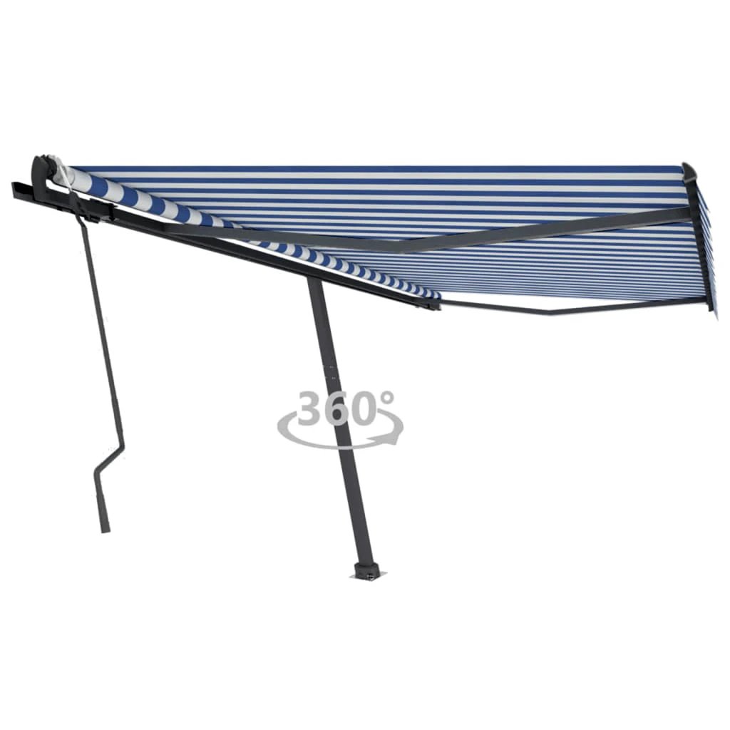 vidaXL VidaXL Freestanding Manual Retractable Awning 300x250 Cm Blue White UV Resistant Outdoor Patio - Cover