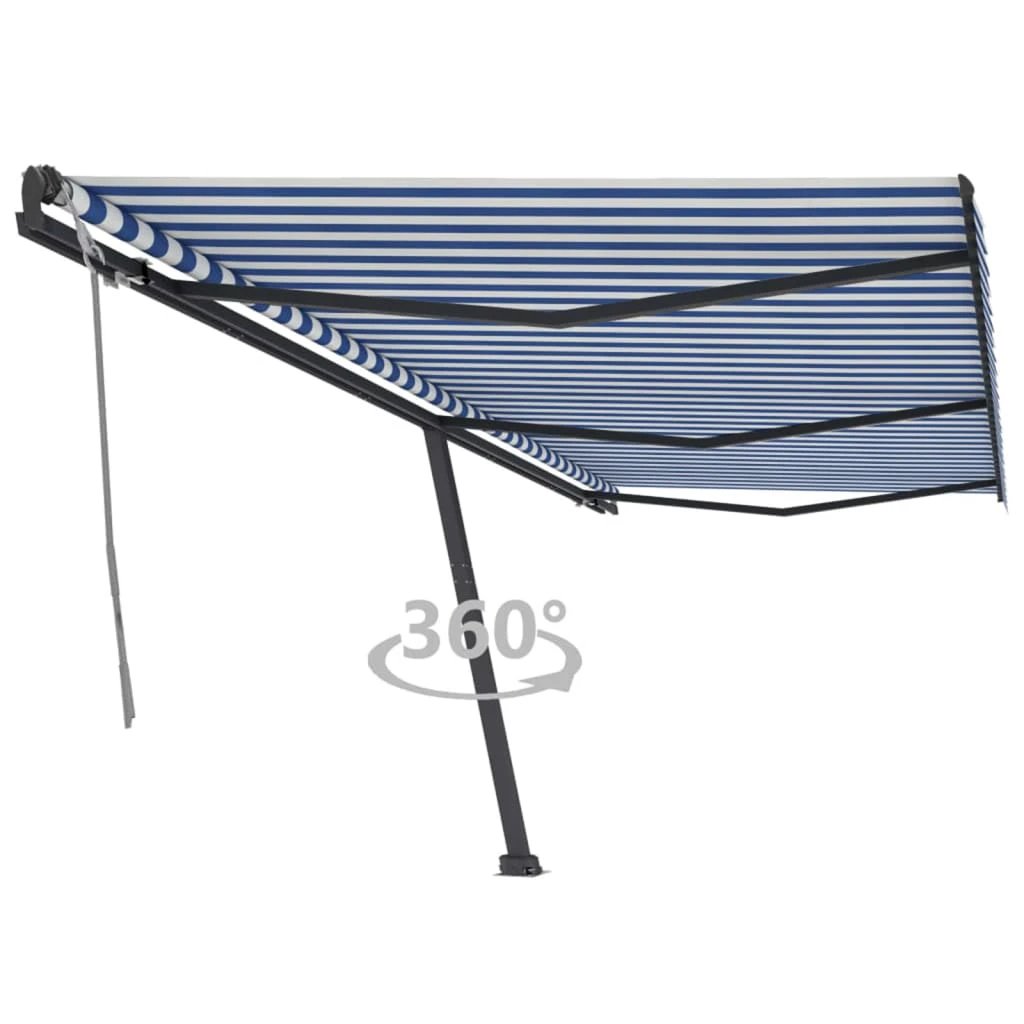 VidaXL Freestanding Manual Retractable Awning 300x250 Cm Blue White UV Resistant Outdoor Patio by vidaXL