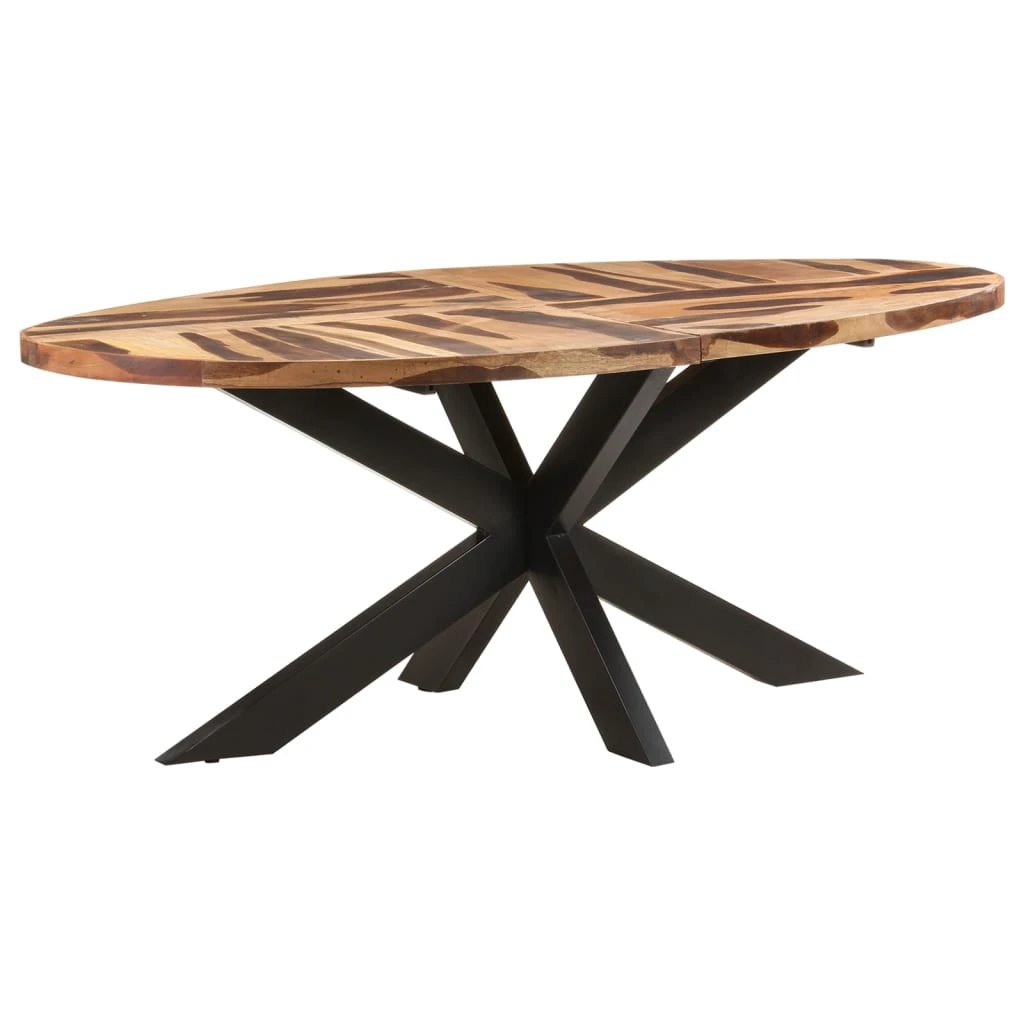 VidaXL Dining Table 160x90x75 cm Rough Mango Wood Powder Coated Steel Base for Family Dining by vidaXL