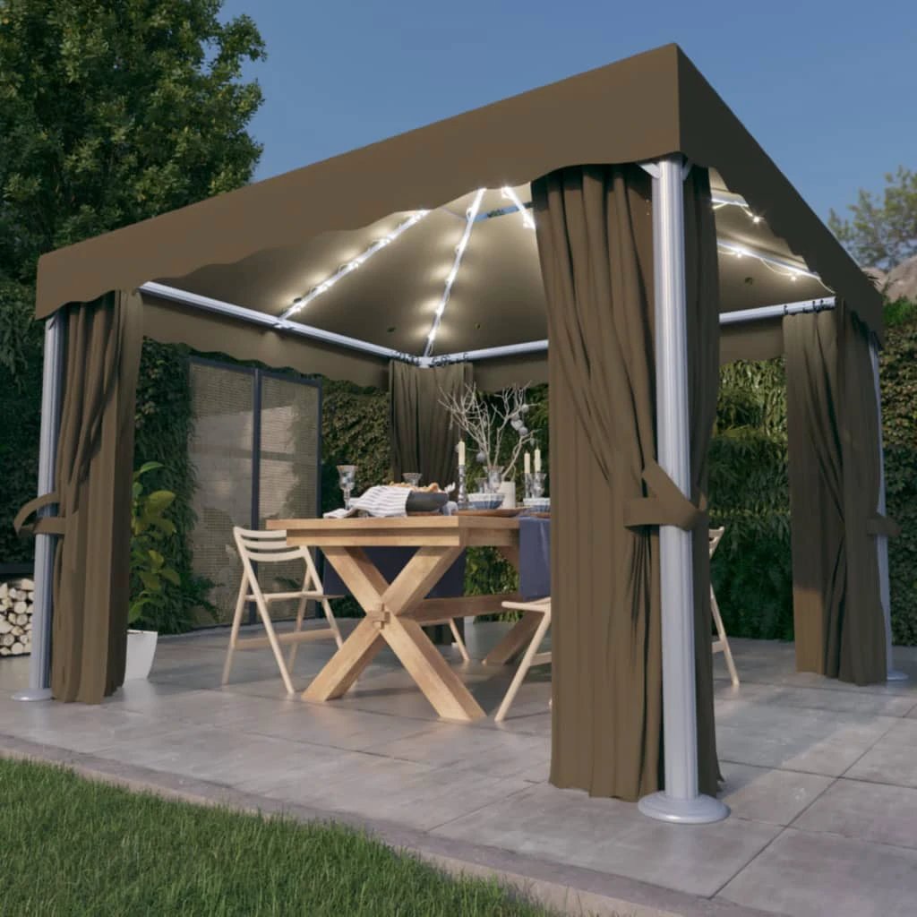 vidaXL Gazebo with Curtain&LED String Lights 3x3 m Cream White by vidaXL