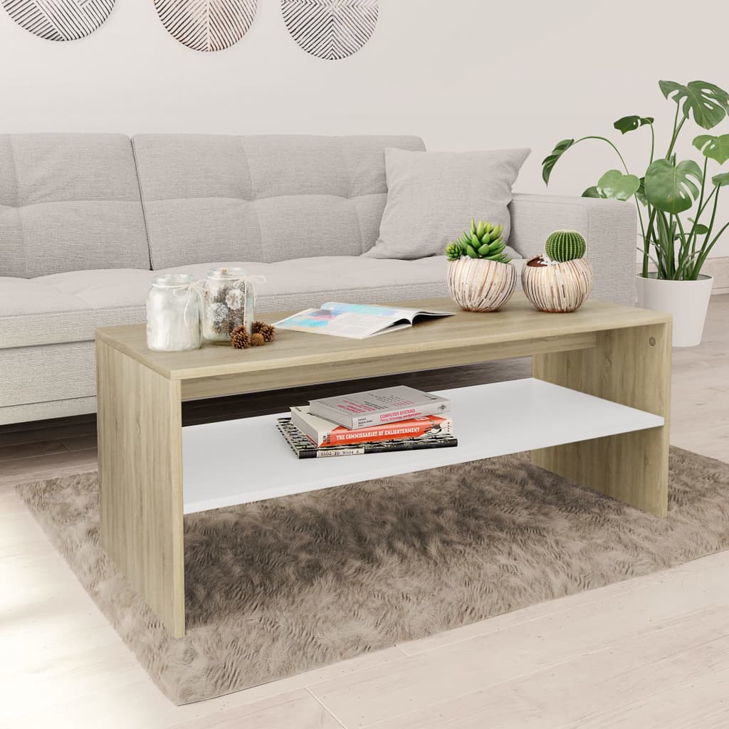 VidaXL Coffee Table 100x40x40 cm Smoked Oak Engineered Wood With Open Shelf Living Room by vidaXL