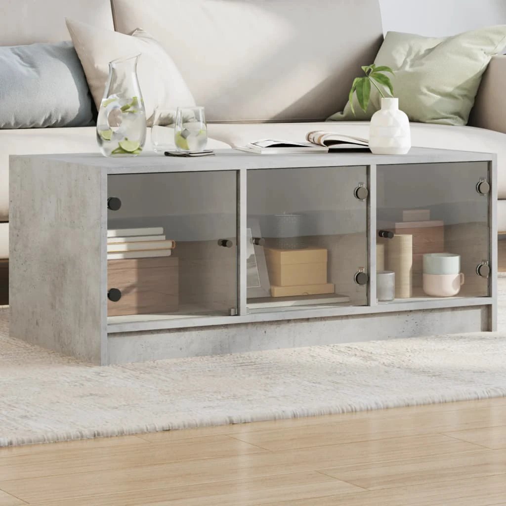 vidaXL VidaXL Coffee Table White Glass Doors 102x50x42 Cm Moisture Resistant Living Room Storage - Coffee Table